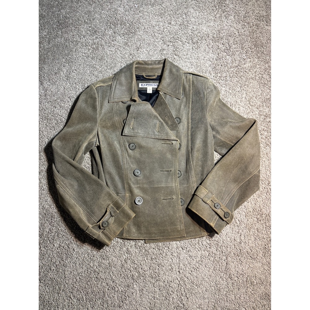 Vintage Express Genuine Leather Jacket Womens 8 Brown Double Breasted Coat